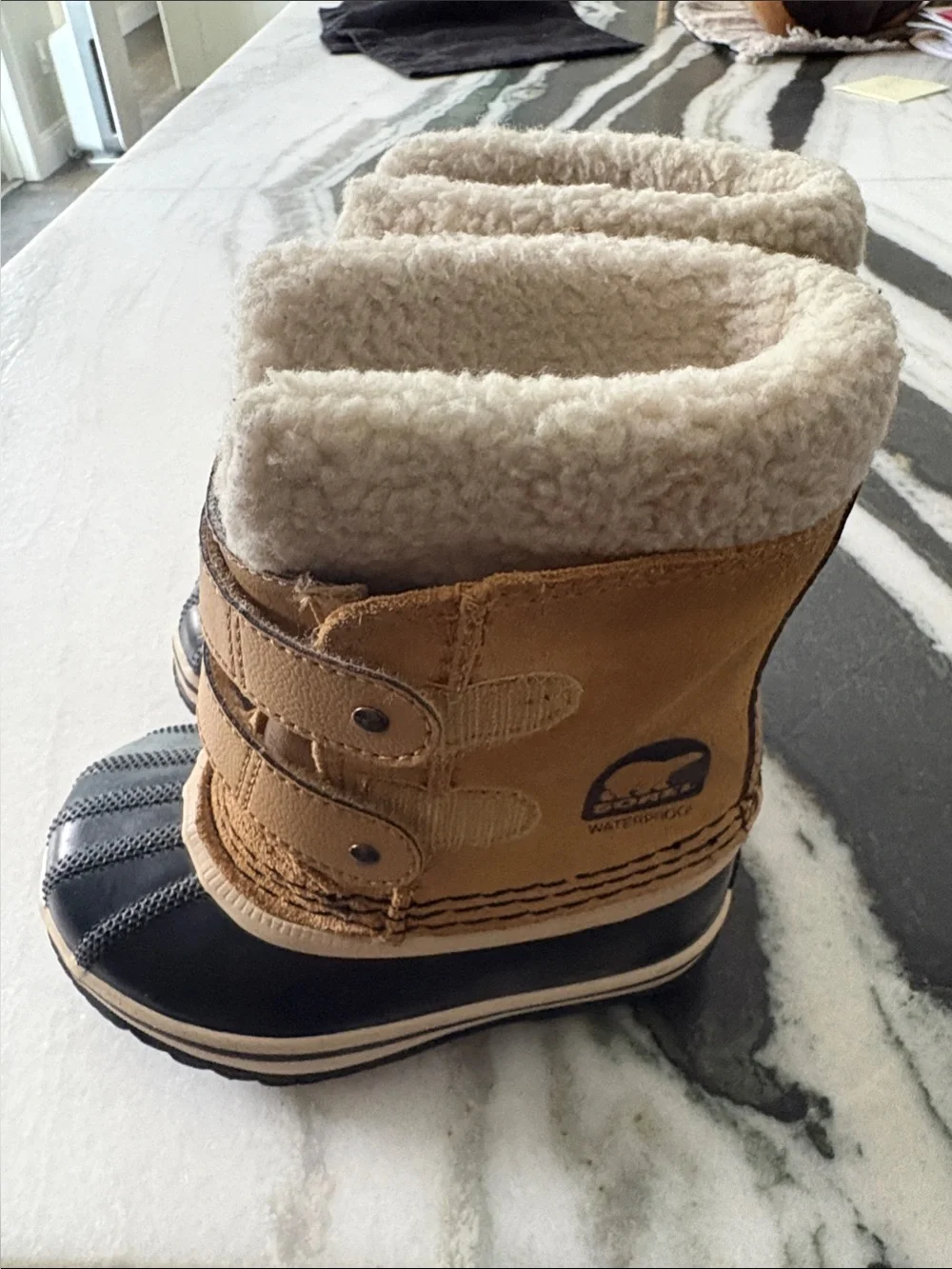 Sorel Kids Tan and Black Cozy Sherpa-Trim Snow Boots